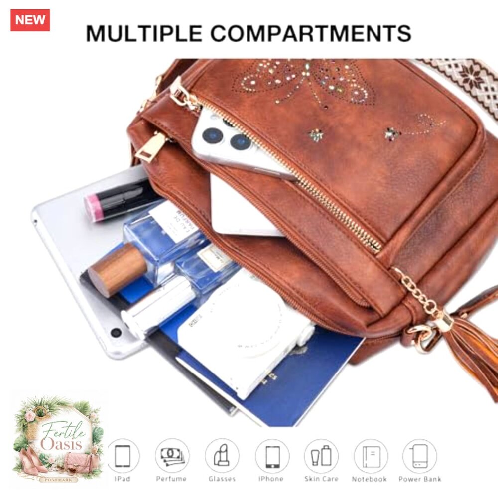 Trendy Leather Crossbody Purse Shoulder Handbag Butterfly Design Chic Versatile - Picture 3 of 7